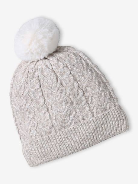 Christmas Cable Knit Set: Beanie + Snood + Mittens/Gloves for Girls marl beige - vertbaudet enfant 