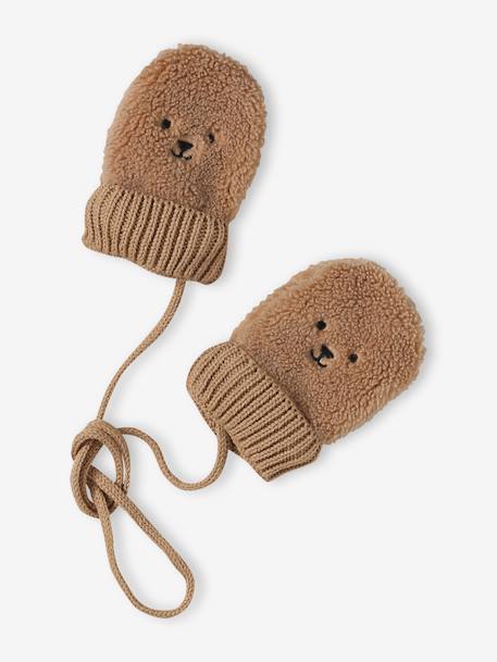 Christmas Set with Bear Beanie, Snood & Mittens for Babies pecan nut - vertbaudet enfant 