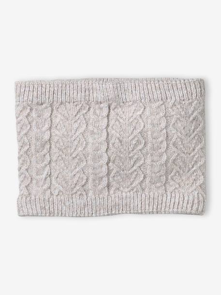 Christmas Cable Knit Set: Beanie + Snood + Mittens/Gloves for Girls marl beige - vertbaudet enfant 
