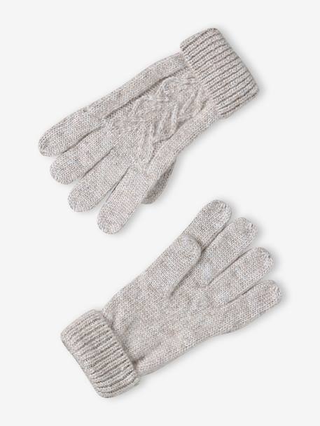 Christmas Cable Knit Set: Beanie + Snood + Mittens/Gloves for Girls marl beige - vertbaudet enfant 