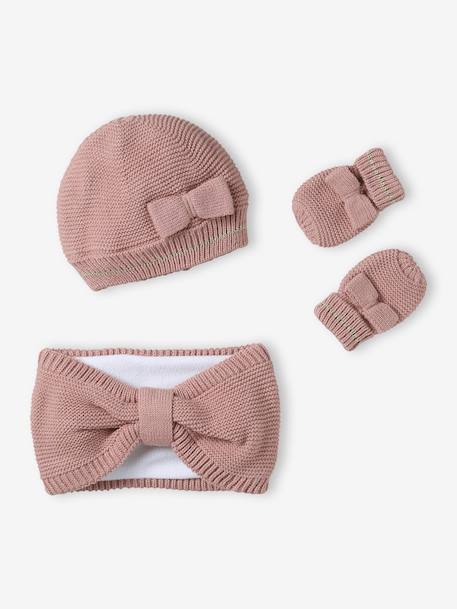 Coffret noël bébé bonnet snood moufles rose poudré - vertbaudet enfant 