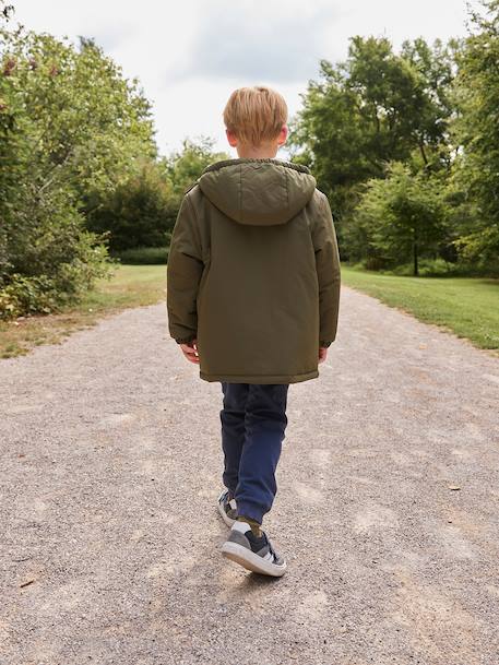 Hooded Sherpa-Lined Parka for Boys black+khaki - vertbaudet enfant 