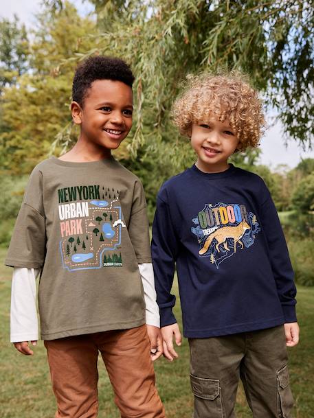 2-in-1-Effect T-Shirt for Boys khaki - vertbaudet enfant 