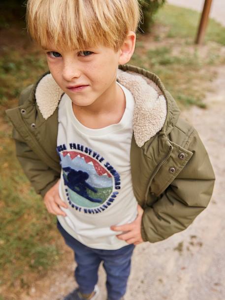 Hooded Sherpa-Lined Parka for Boys black+khaki - vertbaudet enfant 