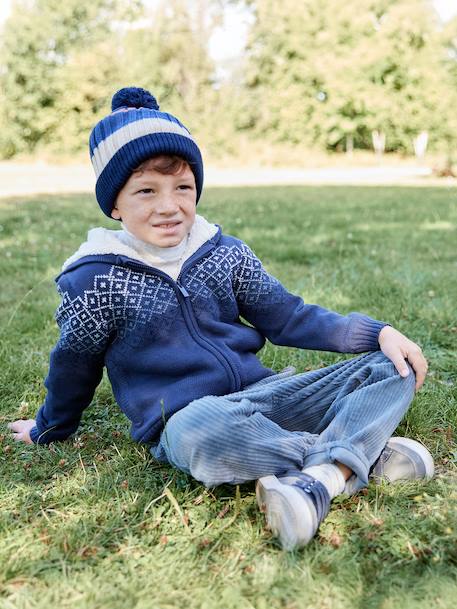 Hooded Sherpa-Lined Cardigan for Boys navy blue - vertbaudet enfant 