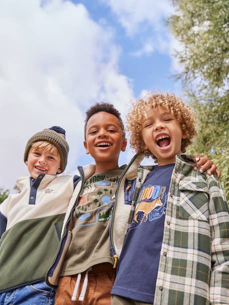 Long-Sleeved Fleece Sweatshirt for Boys blue+green - vertbaudet enfant 