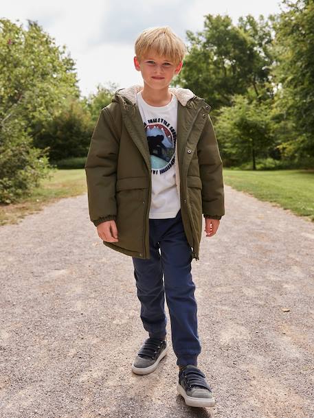 Hooded Sherpa-Lined Parka for Boys black+khaki - vertbaudet enfant 