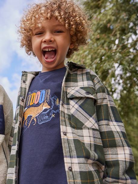Chequered Flannel Shirt with Sherpa Lining for Boys chequered green - vertbaudet enfant 
