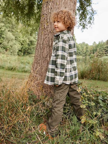 Chequered Flannel Shirt with Sherpa Lining for Boys chequered green - vertbaudet enfant 