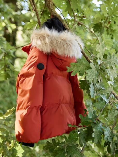 Fleece-Lined Lightweight Jacket, with Mittens or Gloves amber+fir green - vertbaudet enfant 