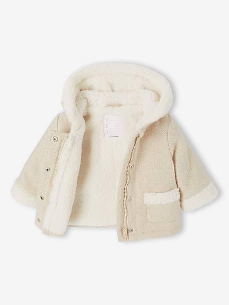 Wool blend coat for babies with iridescent effect and faux fur lining marl beige - vertbaudet enfant 