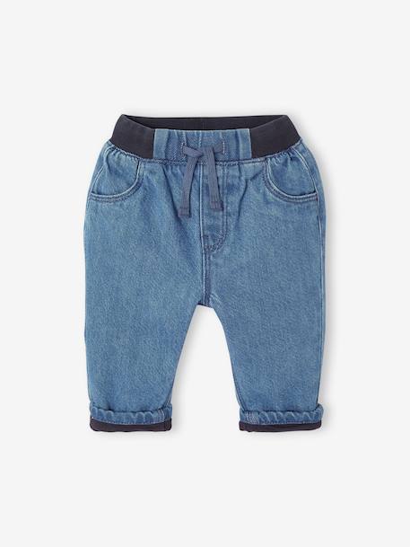 Lined Jeans with Elasticated Waistband, for Babies stone - vertbaudet enfant 