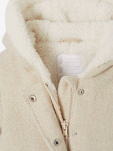 Wool blend coat for babies with iridescent effect and faux fur lining marl beige - vertbaudet enfant 