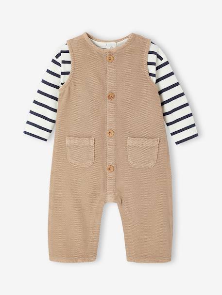 Set T-shirt + striped jumpsuit pecan nut - vertbaudet enfant 