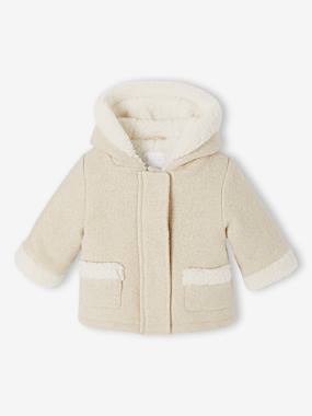 -Manteau bébé en drap de laine irisé avec doublure en fausse fourrure