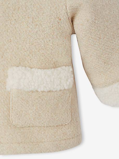 Wool blend coat for babies with iridescent effect and faux fur lining marl beige - vertbaudet enfant 