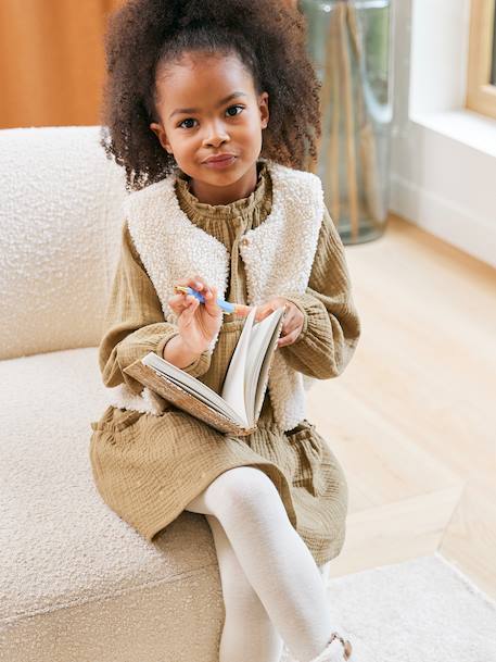 Set of 3 dress + sherpa cardigan + girls tights olive - vertbaudet enfant 