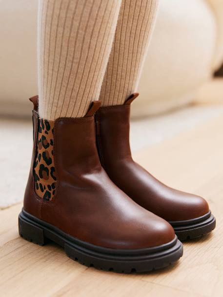 Boots enfant fille synthétique zippées et élastiquées marine+marron - vertbaudet enfant 
