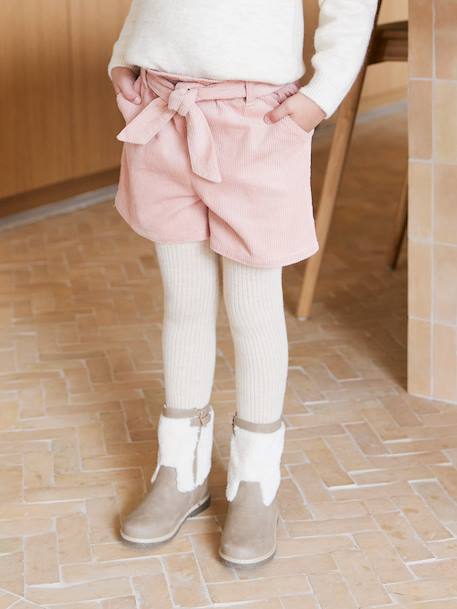 Girl's velvet paperbag shorts rosy - vertbaudet enfant 