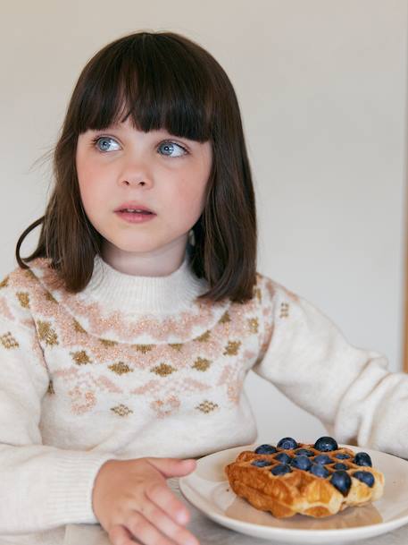 Pull fille jacquard détails brillants vanille - vertbaudet enfant 