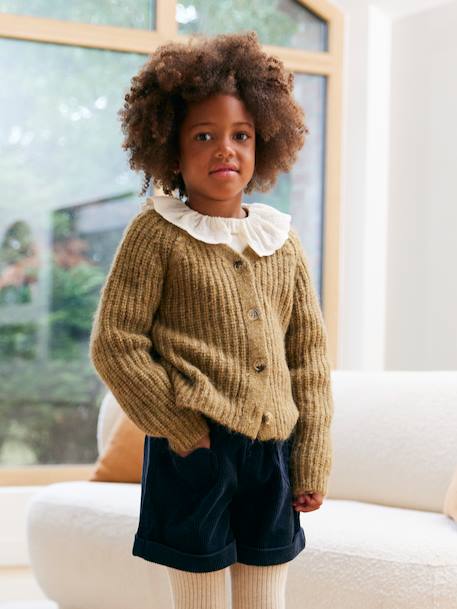 Gilet fille en maille mousseuse olive - vertbaudet enfant 
