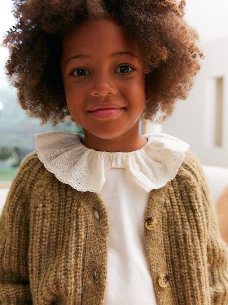 Girl's t-shirt with English embroidery collar ecru - vertbaudet enfant 