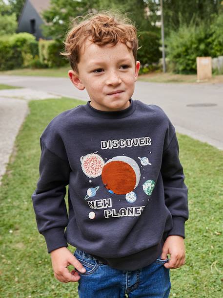 Sweat Planètes Sequins Garçon anthracite - vertbaudet enfant 