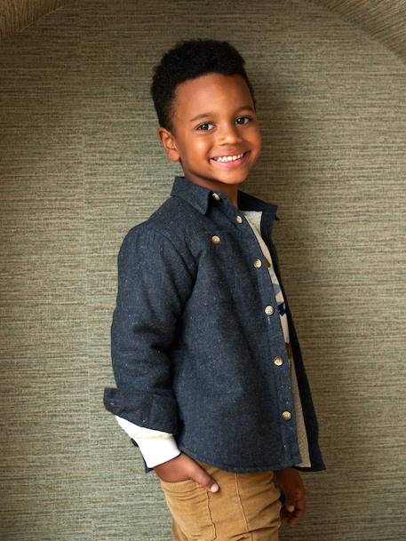 Lined Flannel Shirt for Boys marl grey - vertbaudet enfant 