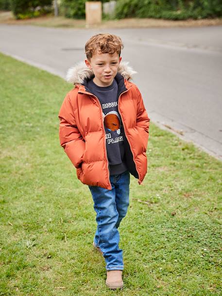 Fleece-Lined Lightweight Jacket, with Mittens or Gloves amber+fir green - vertbaudet enfant 