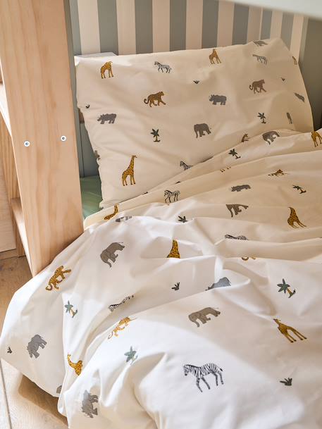 Essential WILD ANIMALS duvet cover set + pillowcase for children, with recycled cotton printed white - vertbaudet enfant 