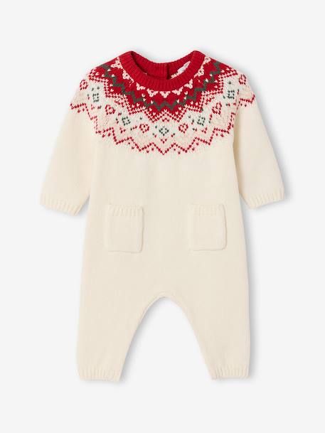 Knitted 2-Piece Christmas Set: Jumpsuit + Socks ecru - vertbaudet enfant 