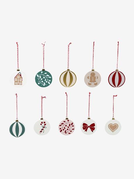 Lot de 10 boules de Noël en bois MOONY rouge imprimé - vertbaudet enfant 