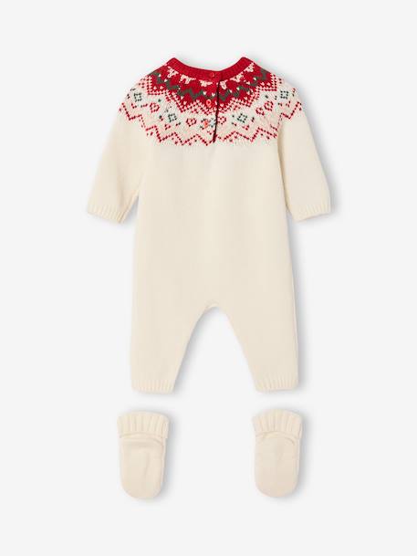 Knitted 2-Piece Christmas Set: Jumpsuit + Socks ecru - vertbaudet enfant 