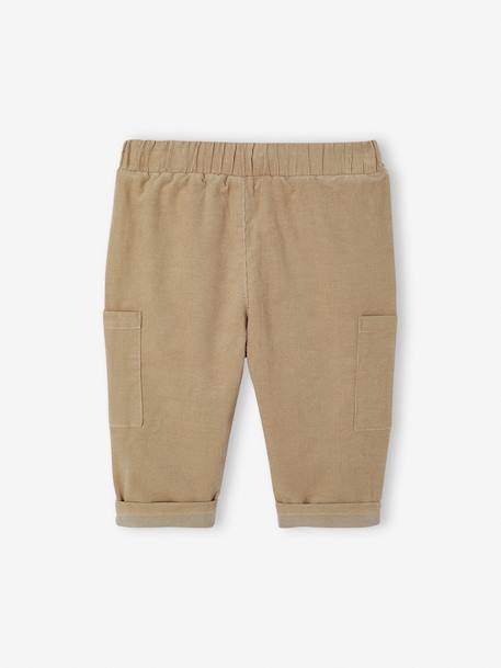 Lined Corduroy Combat Trousers for Babies anthracite+khaki - vertbaudet enfant 