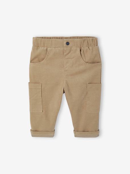 Lined Corduroy Combat Trousers for Babies anthracite+khaki - vertbaudet enfant 