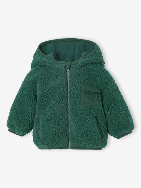 Sherpa hooded jacket for babies fir green - vertbaudet enfant 