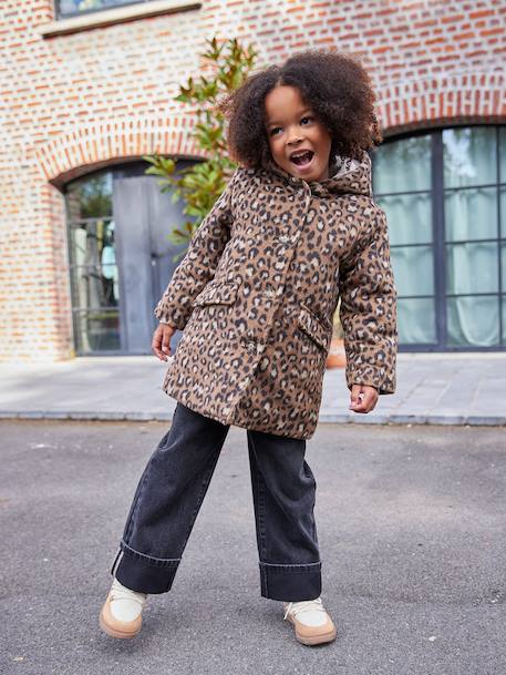 Manteau fille à capuche drap de laine léopard marron - vertbaudet enfant 