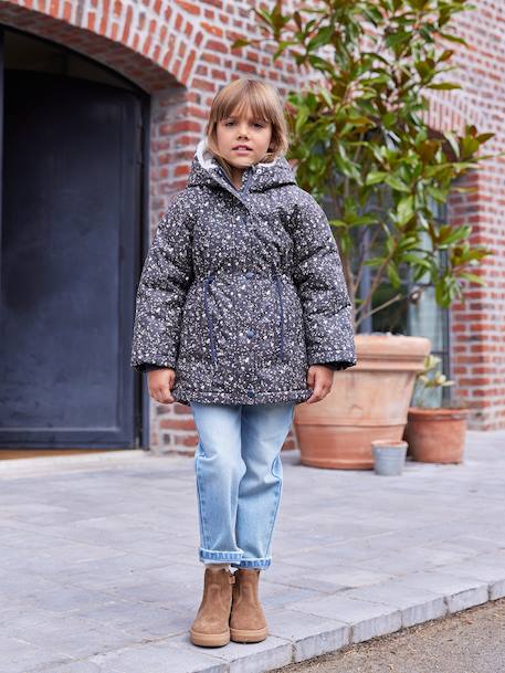Romantic Hooded Parka for Girls green+navy blue - vertbaudet enfant 