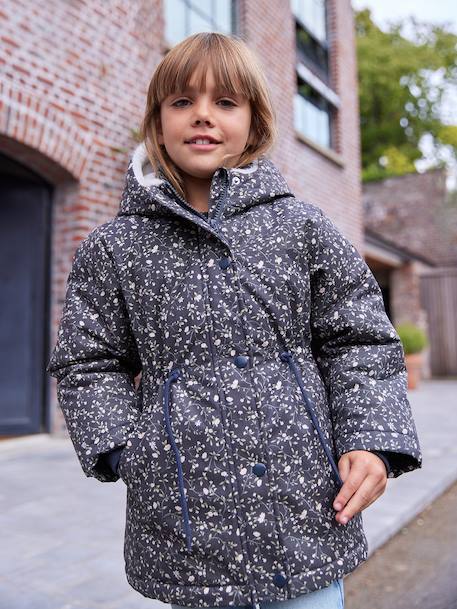 Romantic Hooded Parka for Girls green+navy blue - vertbaudet enfant 