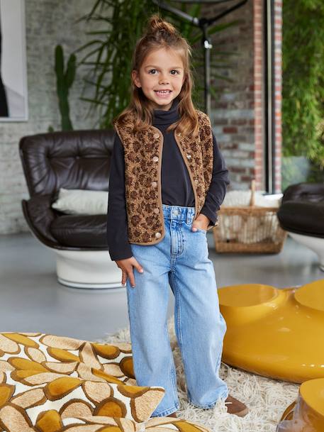 Gilet sans manches fille en sherpa écru+marron - vertbaudet enfant 