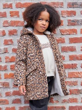 Manteau fille à capuche drap de laine léopard   - vertbaudet enfant