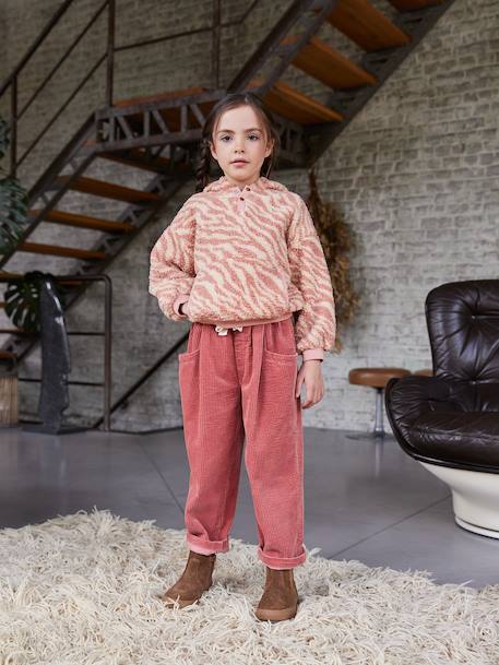 Loose-Fit Corduroy Trousers for Girls chocolate+old rose - vertbaudet enfant 