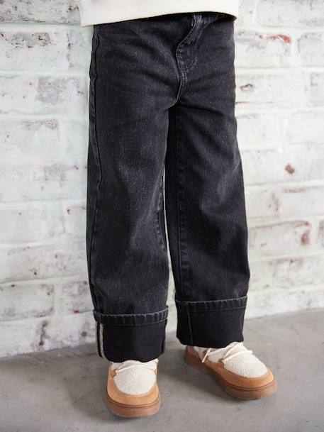 Wide-Leg Jeans with Turn-Ups for Girls black denim - vertbaudet enfant 
