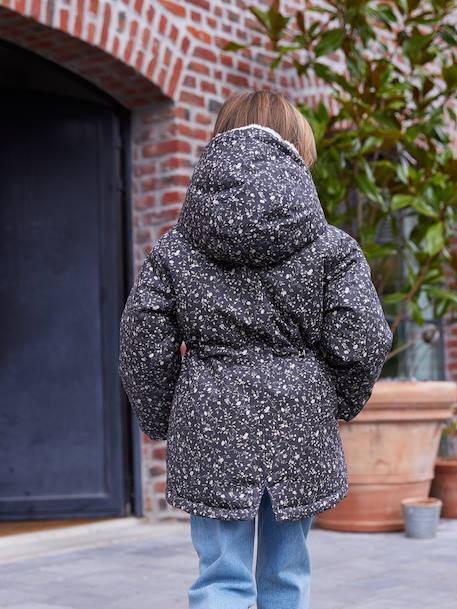 Romantic Hooded Parka for Girls green+navy blue - vertbaudet enfant 