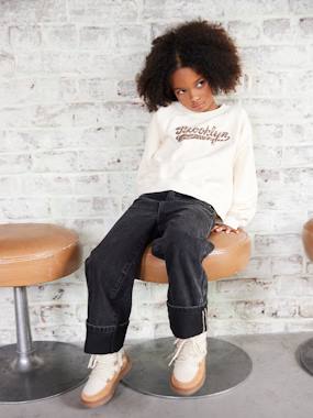 Girls-Jeans-Wide-Leg Jeans with Turn-Ups for Girls