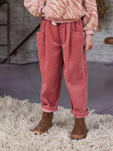 Loose-Fit Corduroy Trousers for Girls chocolate+old rose - vertbaudet enfant 