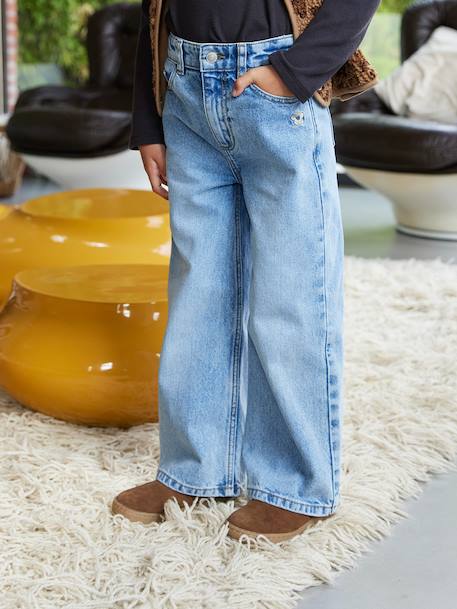 Wide Leg Jeans for Girls black denim+bleached denim+brut denim+denim grey+medium blue+stone - vertbaudet enfant 