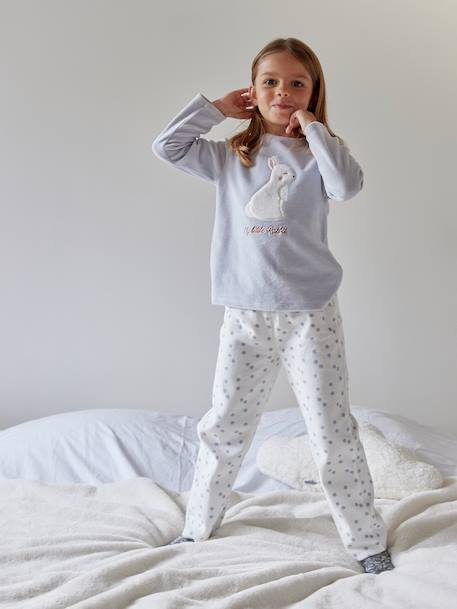 Rabbit Velour Pyjamas for Girls sky blue - vertbaudet enfant 