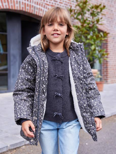 Romantic Hooded Parka for Girls green+navy blue - vertbaudet enfant 