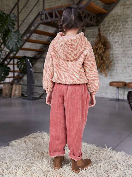 Sweat fille à capuche en sherpa écru+rose poudré - vertbaudet enfant 
